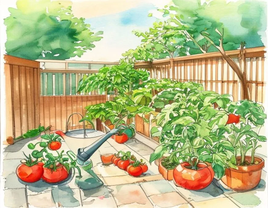 園庭の小さな畑（水彩イラスト）